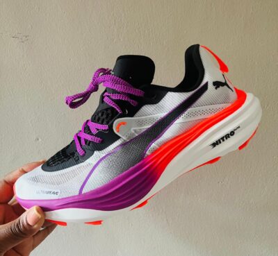 Performance Cushion Running Sneakers – White / Purple / Neon Orange