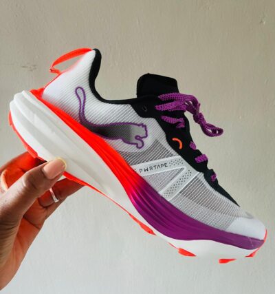 Performance Cushion Running Sneakers – White / Purple / Neon Orange