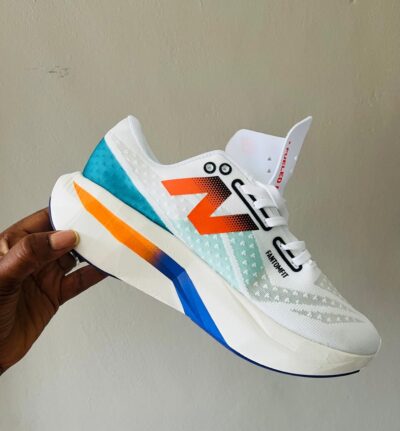 Energy-Cushion Performance Running Sneakers – White / Orange / Teal / Blue