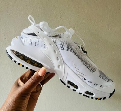 Performance Air-Cushion Running Sneakers – White / Black / Gold Accents