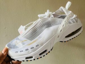 Performance Air-Cushion Running Sneakers – White / Black / Gold Accents